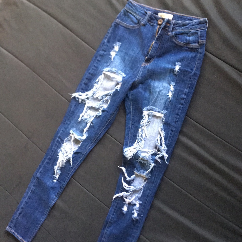 High Waist Distressed Denim Jeans